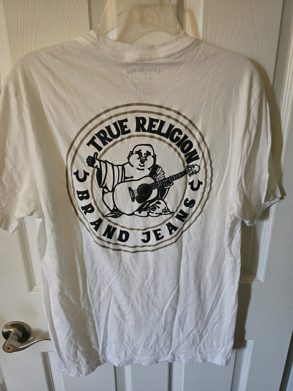 True Religion White Graphic Tee with Buddha Logo Mens Large
